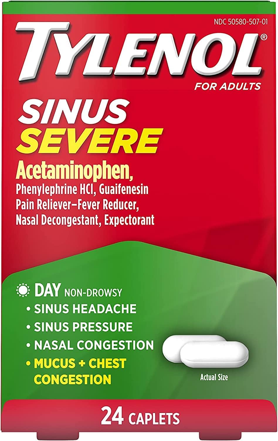 Tylenol Sinus Congestion & Pain, Severe Caplets Daytime Non-Drowsy 24 EA (Pack of 3)