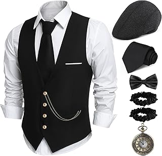 1920s Mens Costume,Roaring 20s Costumes for Men,1920S Mens Outfit Accessories with Vest Hat Pocket Watch Tie Armband
