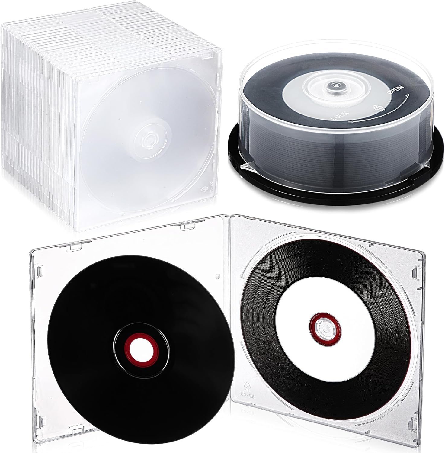 25 Pcs Recordable Blank Media Discs 700MB 80 Minutes 52X with White Inkjet Printable Center and Black Recording Surface for Music Data(with 25 Pcs Clear Jewel Case)