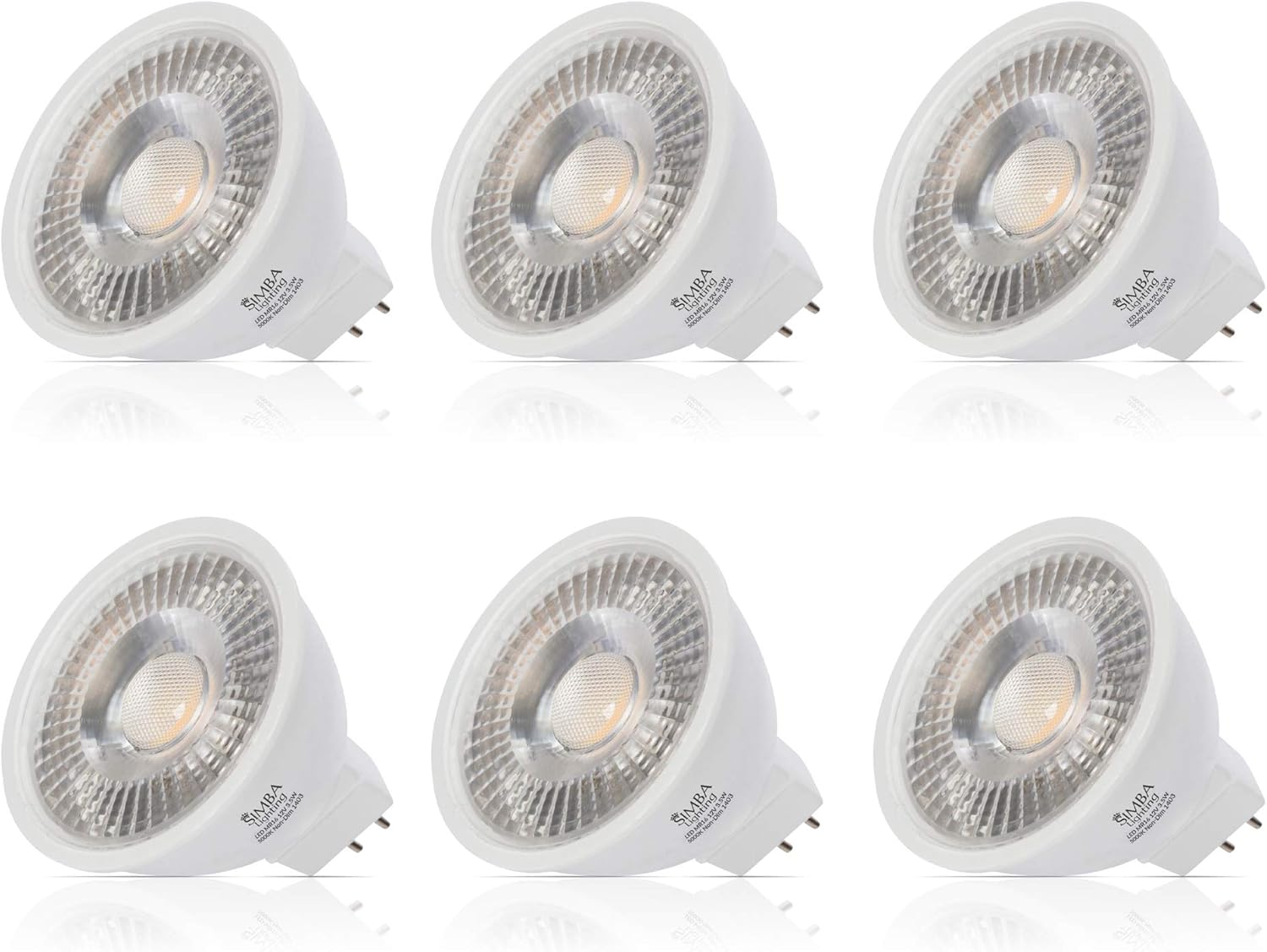 Simba Lighting LED MR16 3.5W 12V Light Bulb (6 Pack) 20W Halogen Spotlight Replacement for Landscape, Accent, Track Lights, Desk Lamps, BAB C, GU5.3 Bipin Base, 5000K Daylight, Not Dimmable