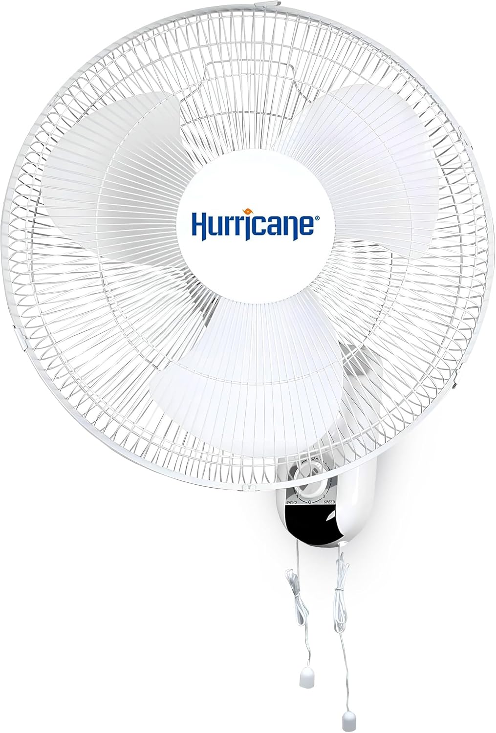 Hurricane Classic Oscillating Wall Mount Fan w/ 3 Quite Speeds, White, 16" - Corded Electric Air Cooling Unit w/Easy Pull Cord Controls for Home, Grow Tents, Offices, Sheds, Studios, Garages & Dorms