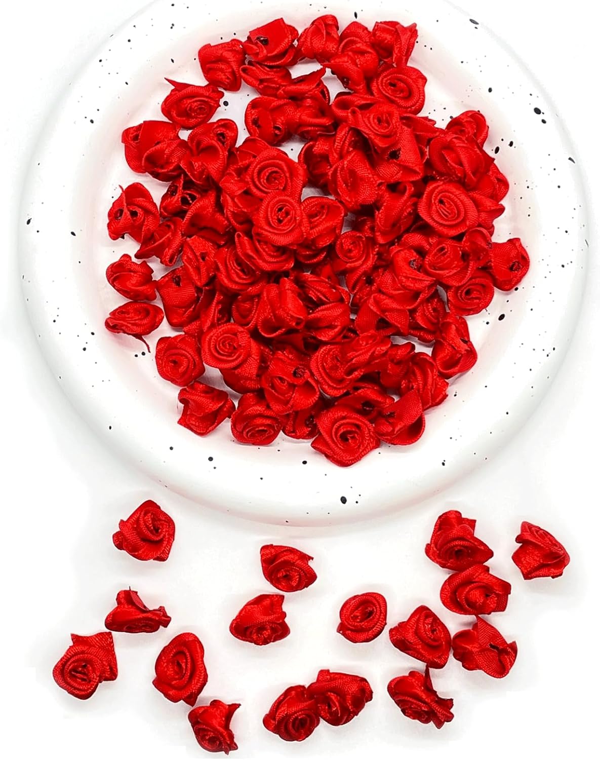 200PCS Red Ribbon Roses, Mini Artificial Fabric Flowers for Crafts, Sewing, Embellishment, DIY Decoration, Wedding, Bride Gift Wrapping - Tiny Satin Appliques