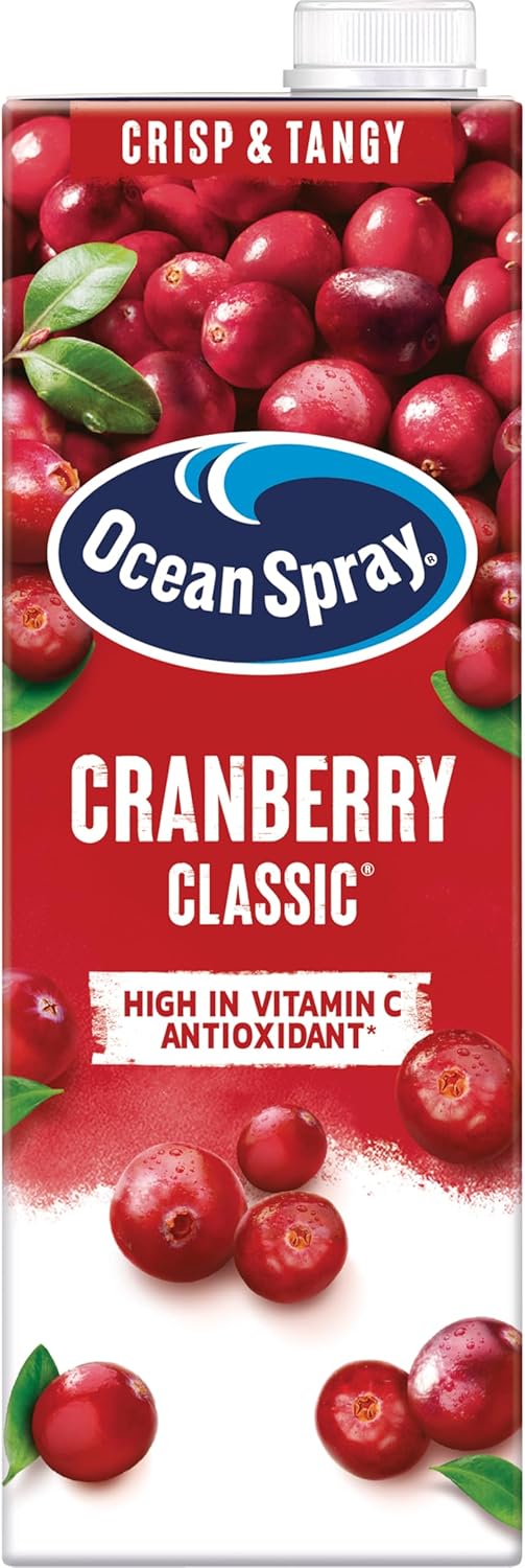 Ocean Spray Classic Cranberry Juice Drink - 1L - Sugar & Natural Sweetener Fruit Juice - Rich in Vitamin C & High in Antioxidants - Made with Whole Cranberries