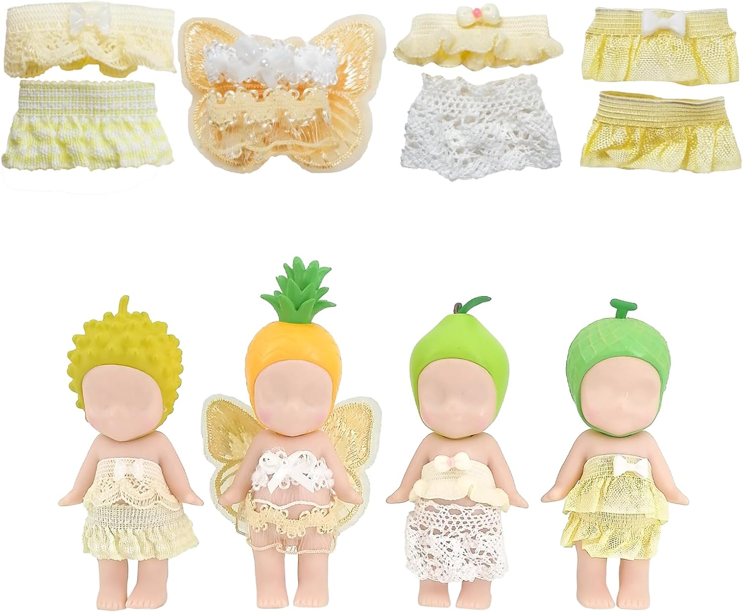 4 Sets Doll Clothes for Sonny Angel, fit for 3 Inch Collectible Dolls for Adult Collectors, Includes Tops and Skirts for Display and Decoration (Lemon Cream Dream)