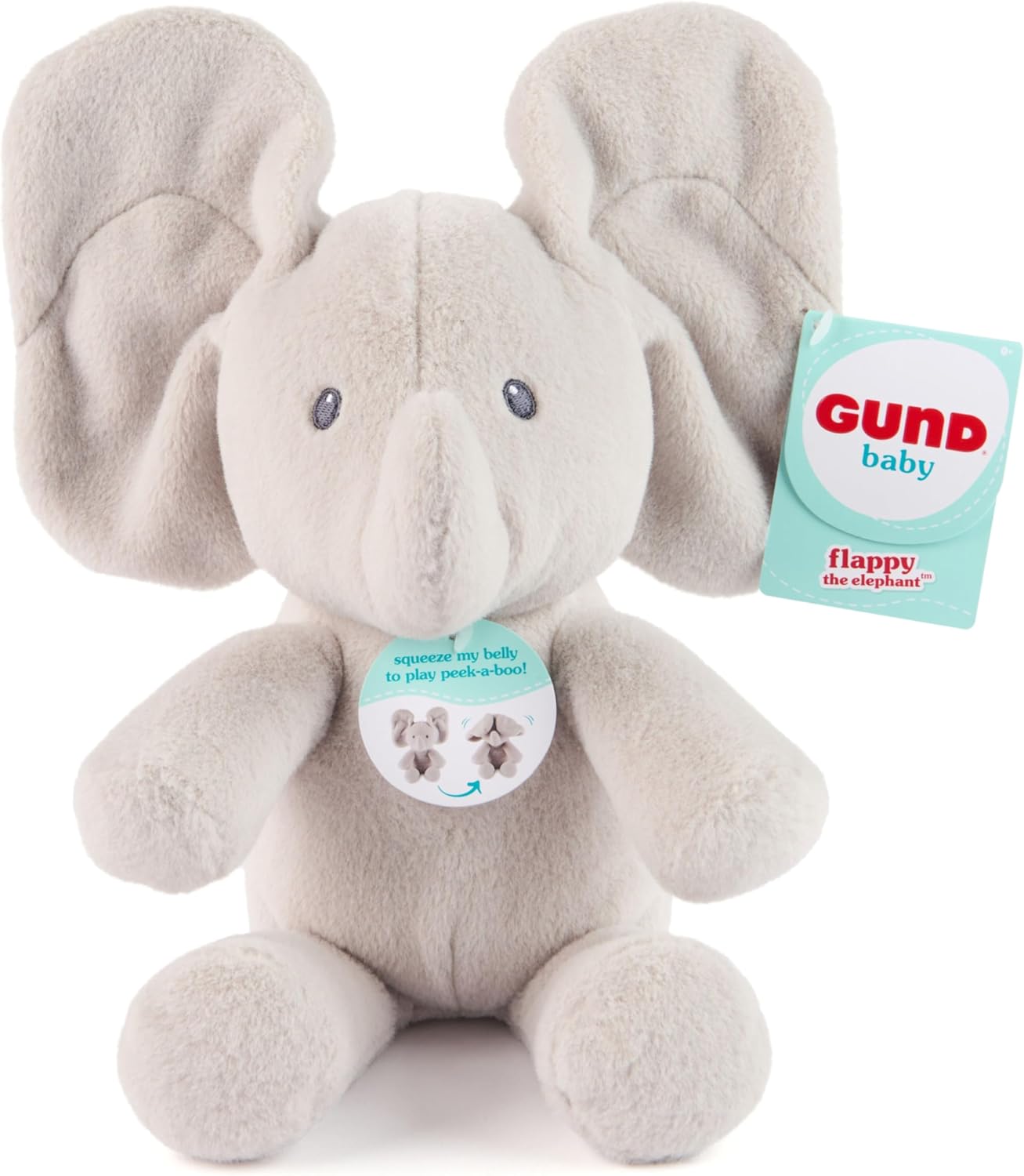 GUND Baby Peek-a-Boo Flappy Elephant Plush, Elephant Stuffed Animal, Baby Toy for Ages 0 and Up, Gray, 7" (Batteries Not Required)