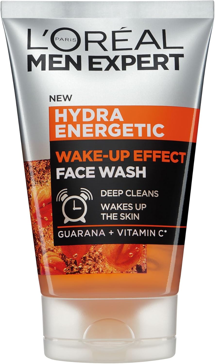 L’Oréal Paris Men Expert Wake-up Effect Face Wash 100ml, Hydra Energetic Face Wash With Vitamin C*, for Dull and Tired-Looking Skin, Cleanses Pores and Energises Skin