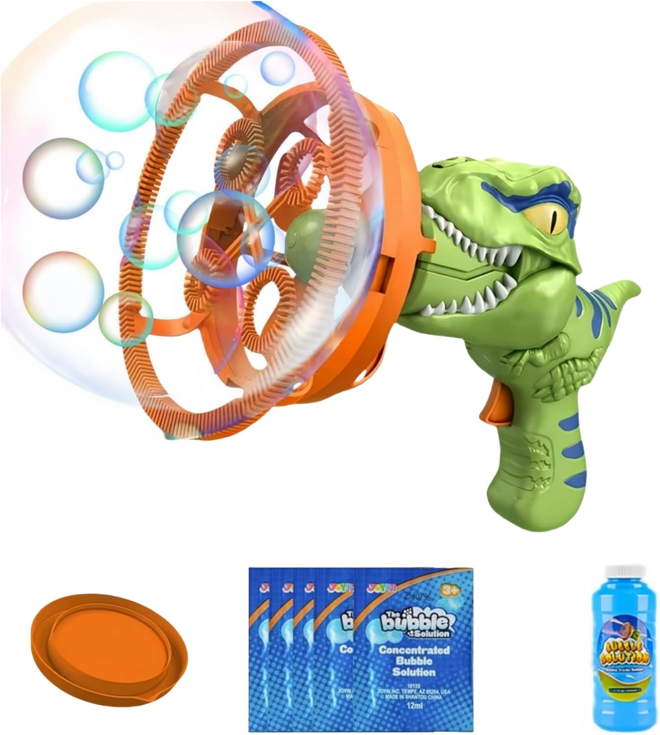 Bubble Machine, Dinosaur Bubble Machine for Kids, Electric Bubble Blower Bubble Portable Bubble Blower with Bubble Solution Automatic Bubble Maker Outdoor Toys for Boys and Girls Discs (Orange)