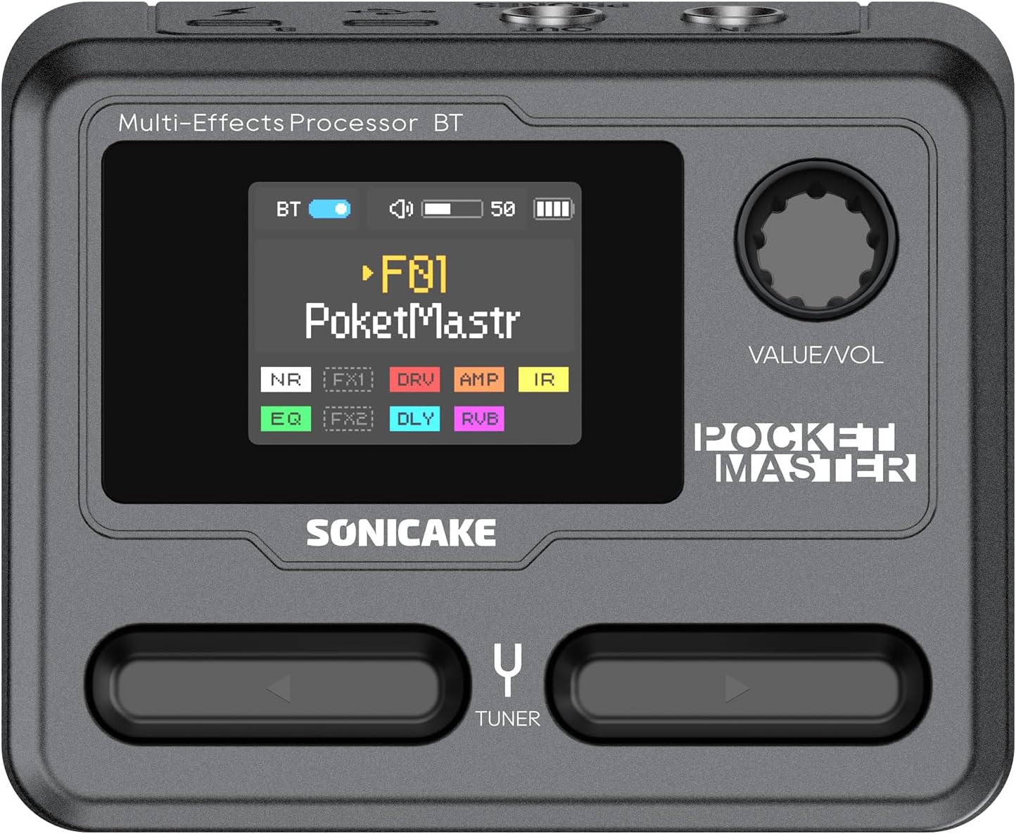 SONICAKE Pocket Master Guitar Bass Amp Modeling IR Cabinets Simulation Multi-Effects with Stereo OTG USB Audio Interface BT Audio 1.77" LCD Color Screen Black