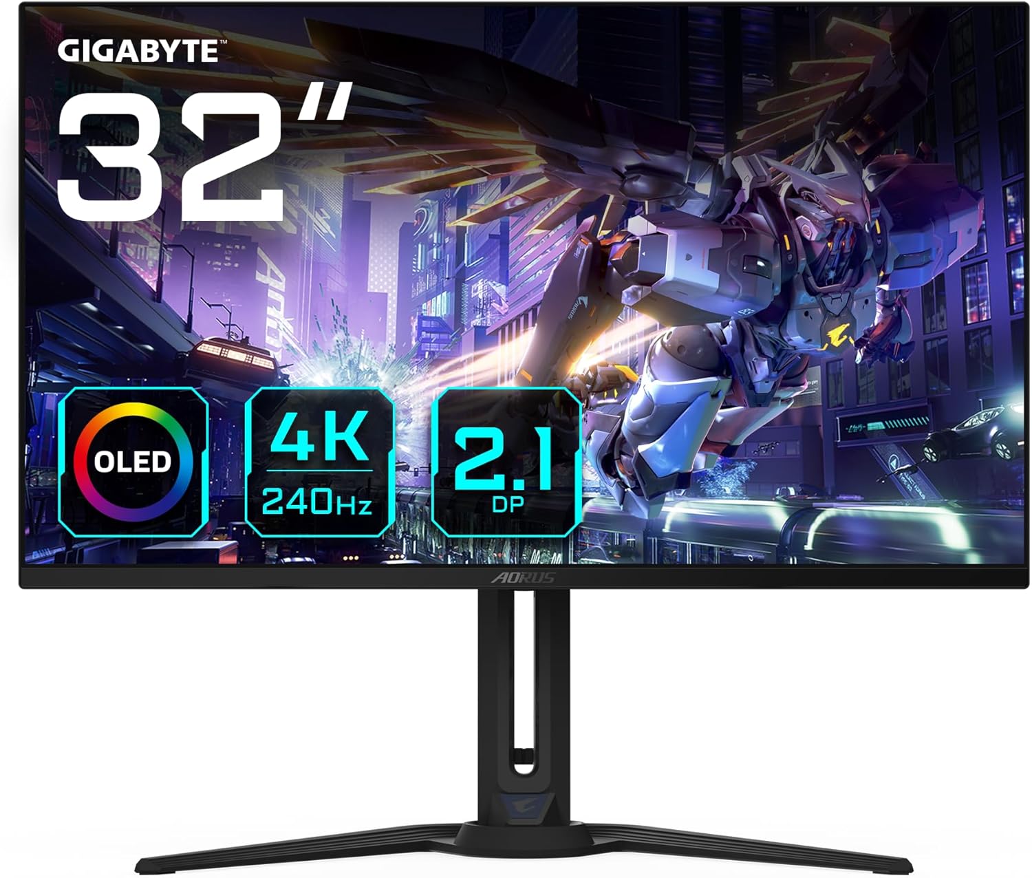 Gigabyte AORUS FO32U2P 32” QD-OLED Flat Gaming Monitor - 3840 x 2160(UHD), 240Hz, 0.03ms, 250 cd/m2, KVM, FreeSync Premium Pro, DisplayHDR True Black 400, DisplayPort2.1