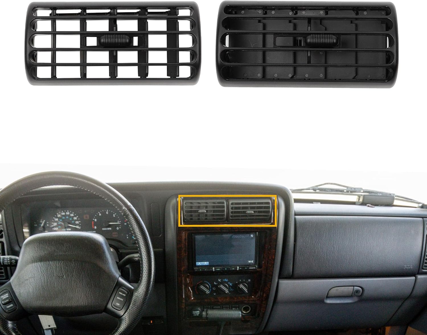 Dasbecan 2Pcs Dash Center Dash Vents Louver Outlet AC Heater Vents Compatible with 1997-2006 Wrangler TJ, 1997-2001 Jeep Cherokee XJ Center Console Air Vent Replace# 5FS10LAZAB 5FS10LAZ