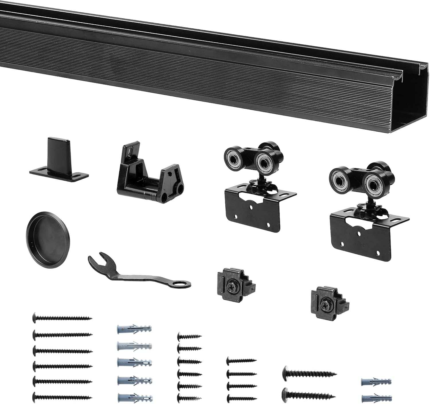 DIYHD 60" Commercial Grade Aluminum Pocket Door Track Kit,Ceiling Mount Box Rail Sliding Door Hardware,Black,Fit MAX Door Width:30in