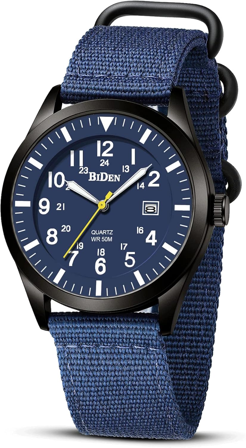 HANPOSH Mens Watches Military Watches for Men Analogue Quartz Waterproof Wrist Watches for Men Date Display Nylon Army Tactical Sports Minimalist Watches