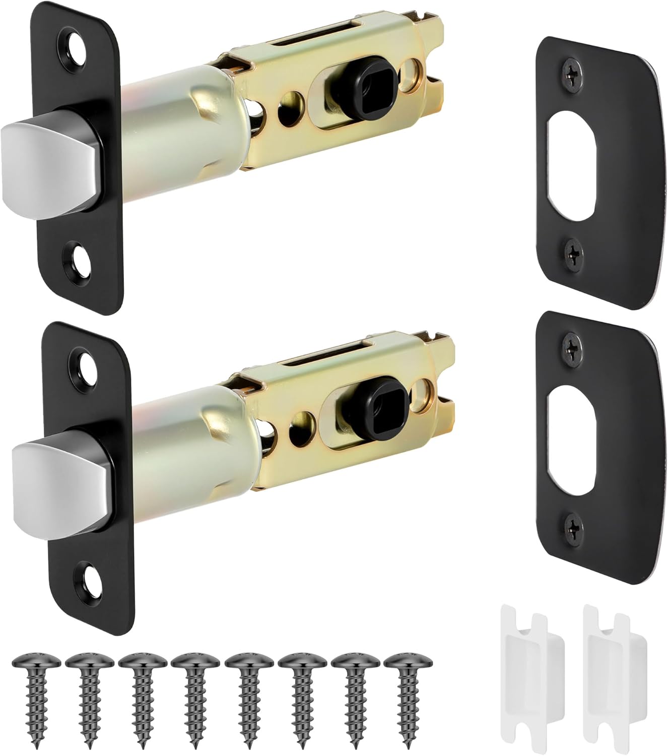 2 Pack Matte Black Door Latch Replacement, 45°Turning Angle Door Lock Replacement Parts, 2-3/8'' or 2-3/4'' Adjustable Backset Deadlatch, Stainless Steel Round Corner Lock Parts