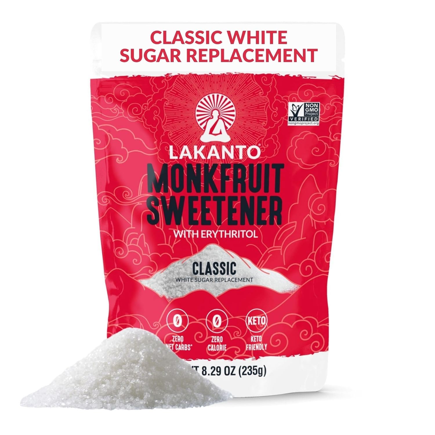 Lakanto Classic Monk Fruit Sweetener with Erythritol - White Sugar Substitute, Zero Calorie, Keto Diet Friendly, Zero Net Carbs, Baking, Extract, Sugar Replacement (Classic White - 8.29 oz)