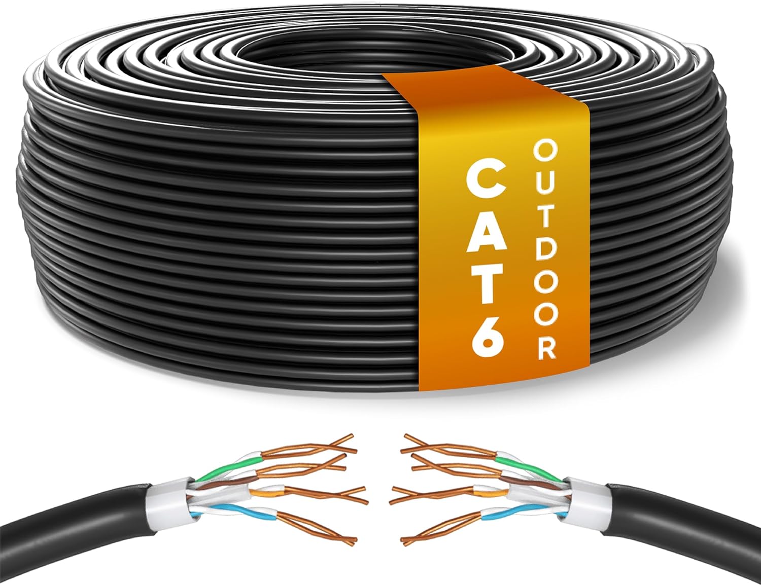 Mr. Tronic Outdoor Waterproof Cat 6 Ethernet Cable 50m, High Speed LAN Ethernet Network Cable, Bulk Cat6 Internet, 1 Gbps, 250 Mhz, ADSL AWG24, UTP CCA (50 Meter, Black)