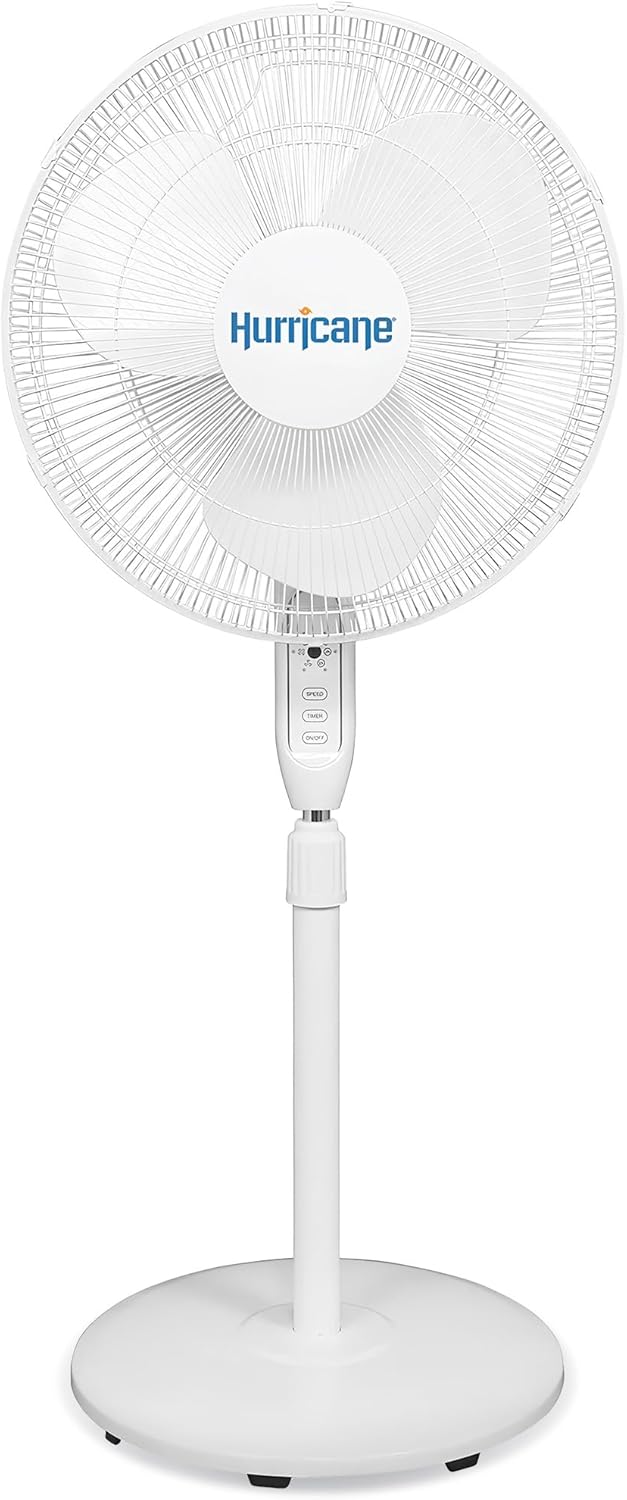 Hurricane Oscillating Pedestal Stand Fan for Home & Bedroom, 16" Supreme, White - Portable Standing Electric Fan for Indoor & Outdoor Cooling