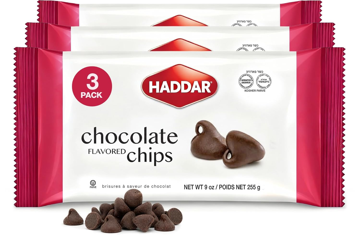Haddar Chocolate Flavored Chips, 9 oz (3 Pack) | Vegan Semi Sweet Dark Chocolate Chips, Dairy Free, Lactose Free, Soy Free, Nut Free, Great for Baking