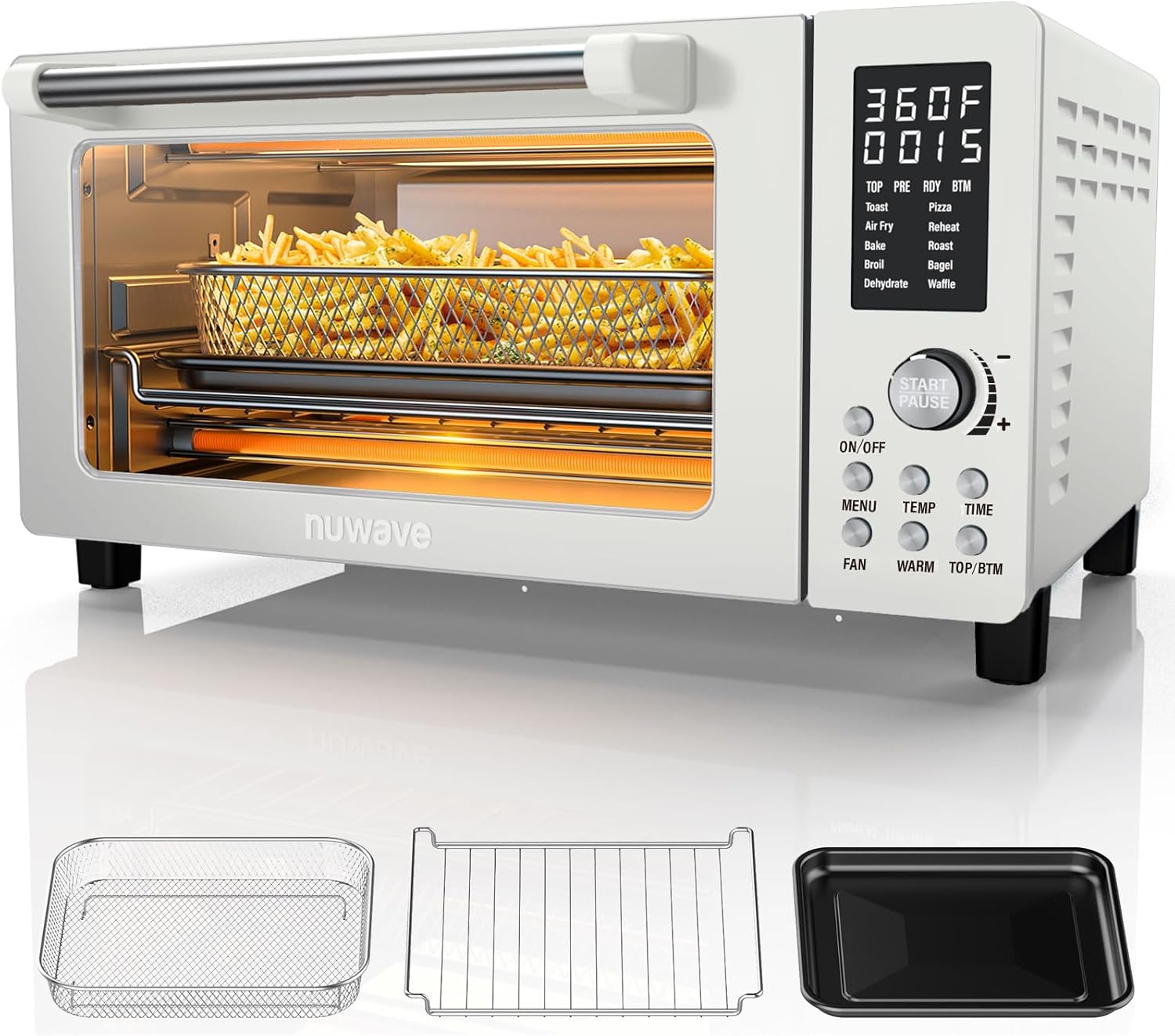 Nuwave Bravo Pro Convection Air Fryer Toaster Oven Combo, 2025 New and Improved, 10-in-1, 50°-450°F Temp Controls, Quick & Even Crisp Technology, 21Qt Capacity, Vanilla Cream, PFAS Free