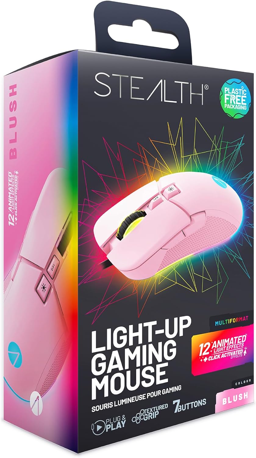 STEALTH Pastel Pink LED Light-Up 7-Button Gaming Mouse - Compatible with Gaming Consoles & PC