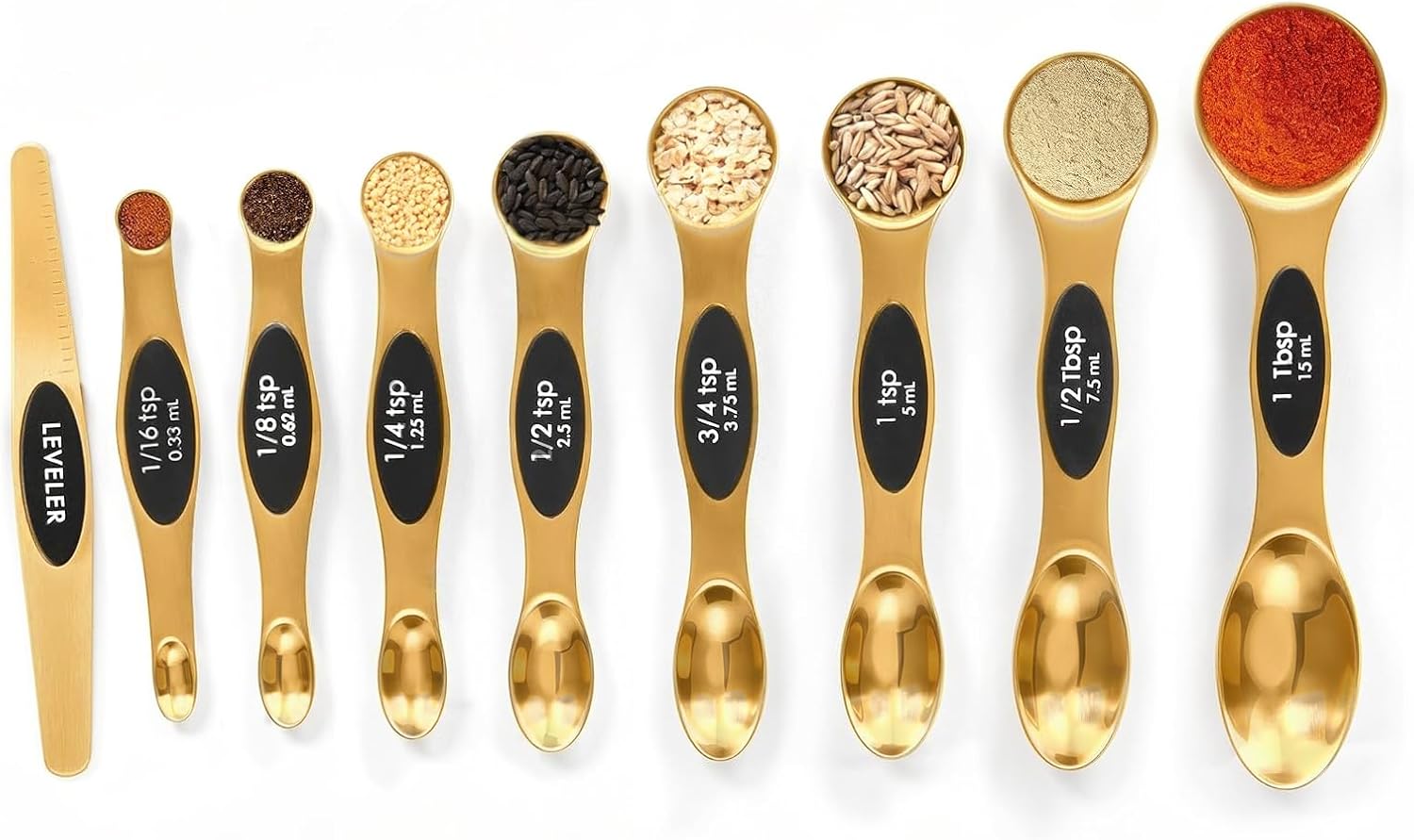 Magnetic Measuring Spoons Set Stainless Steel with Leveler-9pcs Stackable Measuring Cups for Baking-Measuring Cups and Spoon Set Kitchen Gadgets Apartment Essentials Fits in Spice Jars