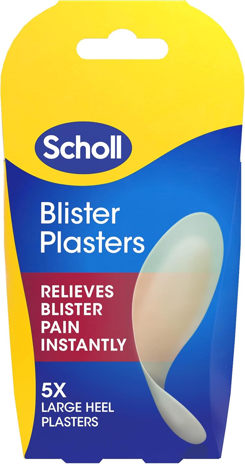 Scholl Blister Plasters, Pack of 5 - Large Hydrocolloid Blister Plasters for Heels, for Relief, Rapid Healing, Pain Reduction, and Protection. Waterproof.