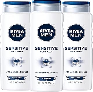 NIVEA MEN Sensitive Body Wash with Bamboo Extract, 3 Pack of 16.9 Fl Oz Bottles