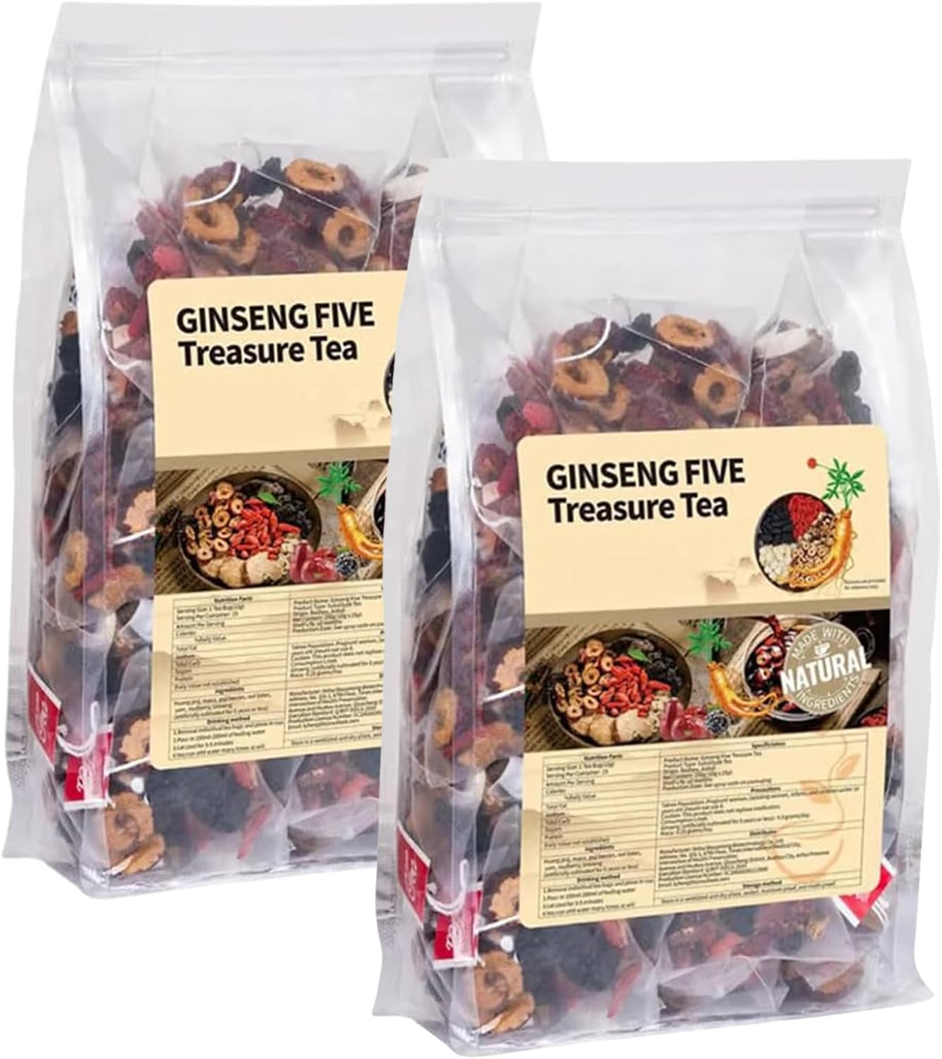 Ginseng & Mulberry Herbal Tea, Ginseng Six Treasure Tea for Men, 7 Precious Ingredients Formula, Kidney Care TeaBags for Women and Men (2 pack (50pcs))