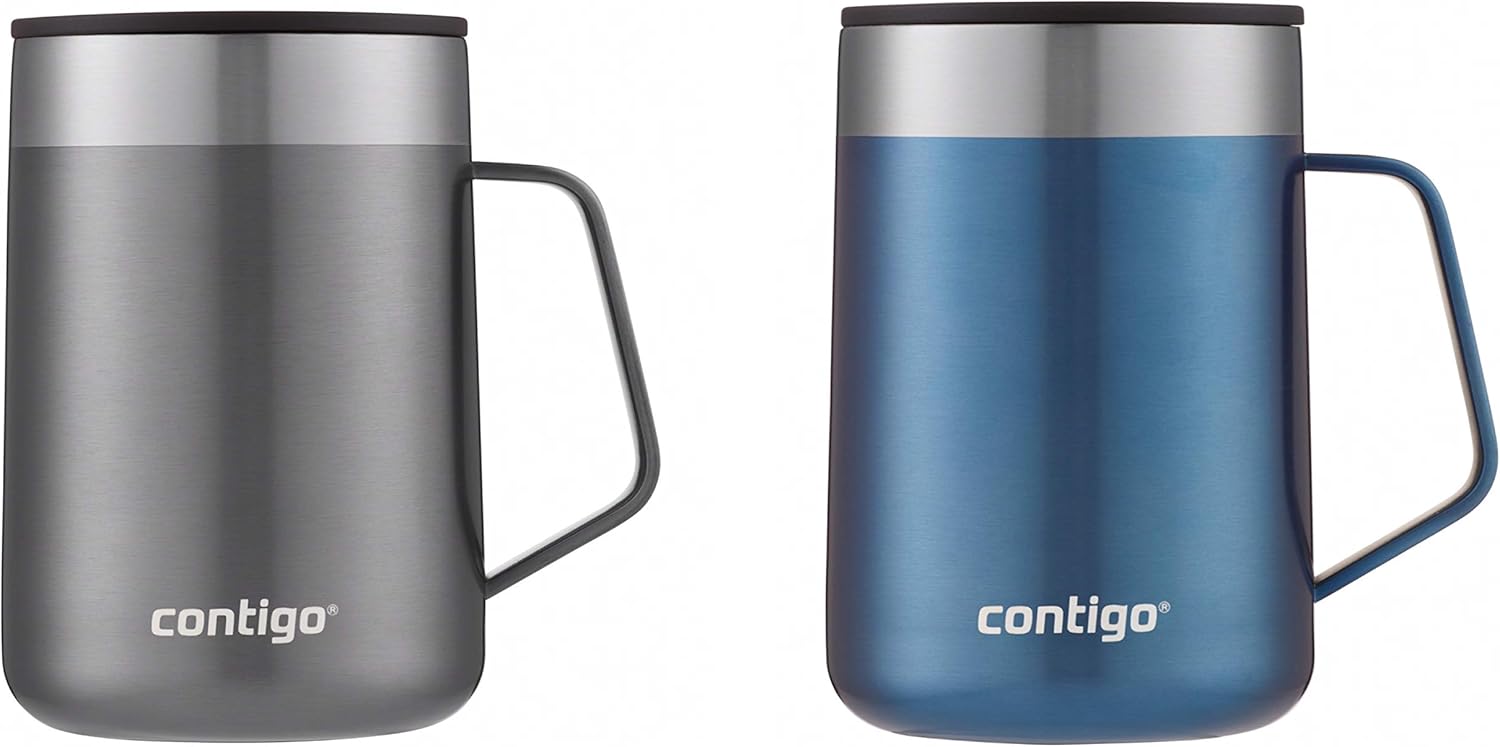 Contigo Streeterville Stainless Steel Travel Mug with Splash-Proof Lid, Sake;Blue Corn, 14 Ounces, 2-Pack