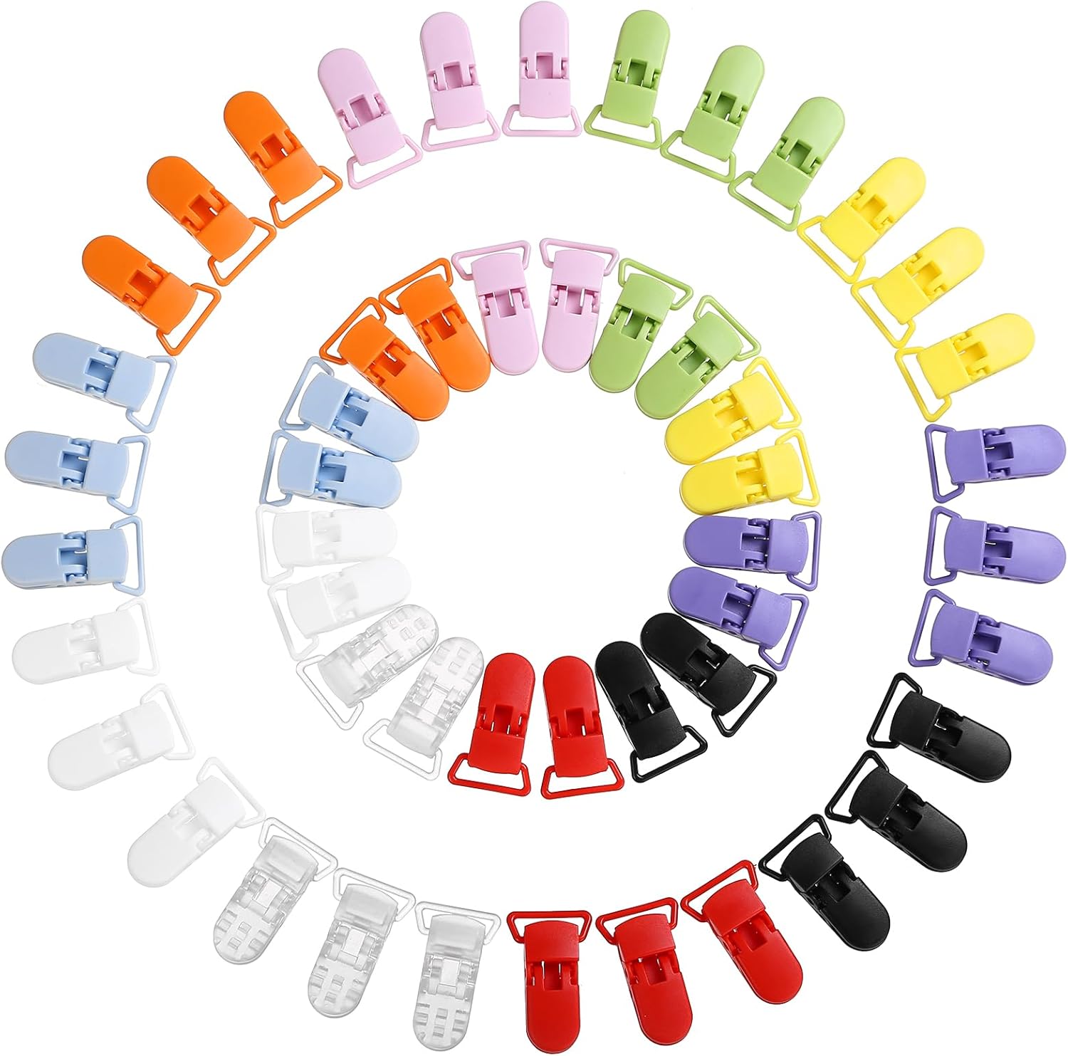 LIHAO T-shape Plastic Pacifier Clips Suspender Clips Holders for Baby Placifier and Toys - Pack of 50pcs, 10 Colors
