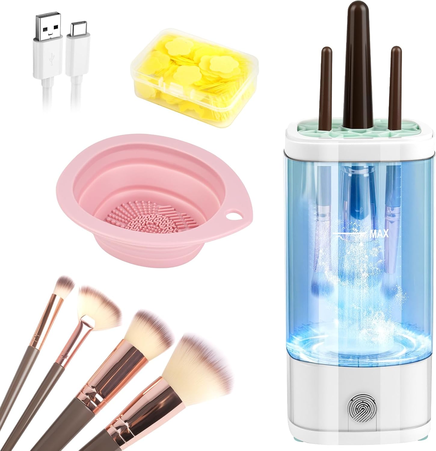 AOOTE Electric Makeup Brush Cleaner Machine,USB Automatic Makeup Brush Cleaner with Disinfection Function,Spinning Electric Cosmetic Brush Cleaner for Makeup Lovers & Professionals