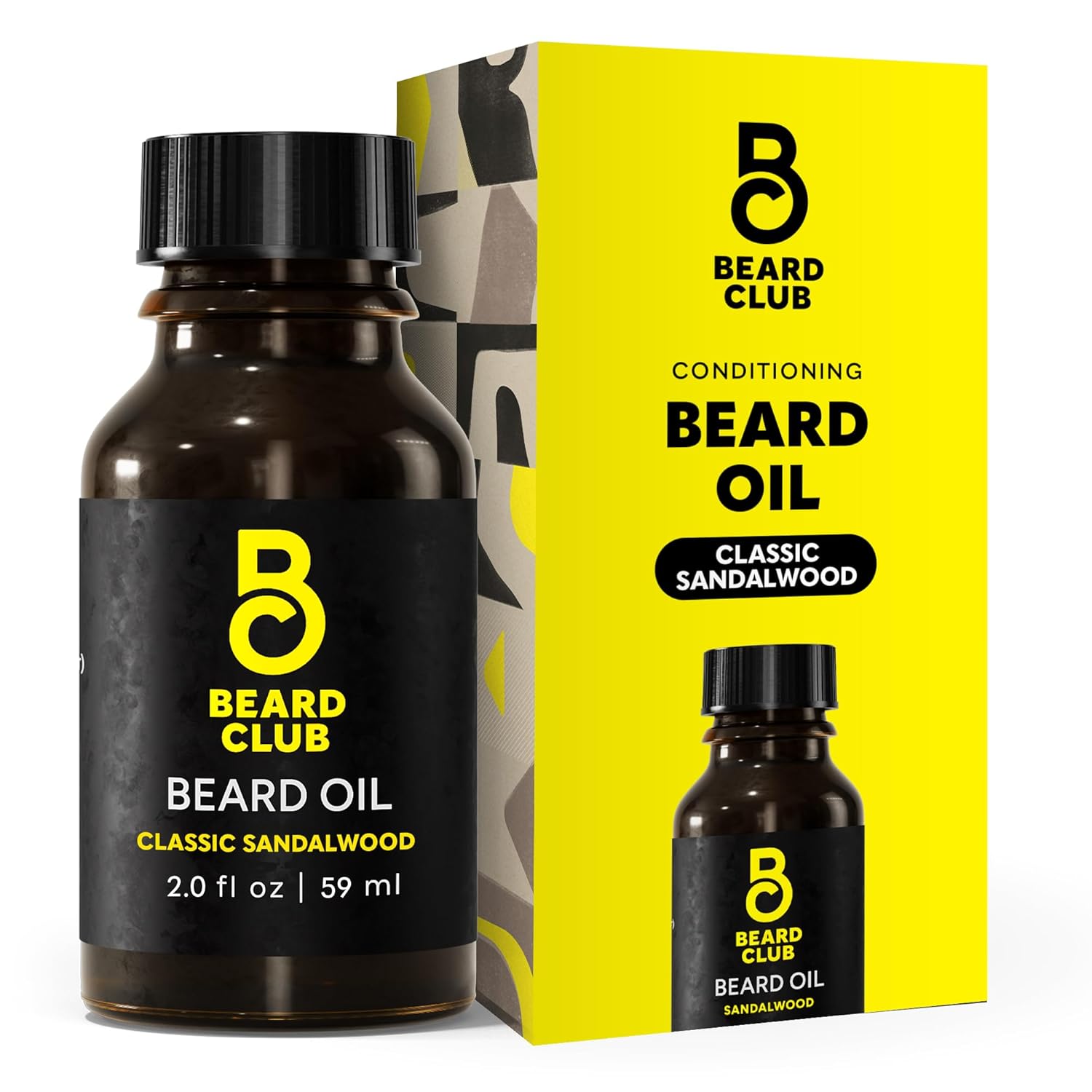 Beard Club Classic Sandalwood Beard Oil for Men 2OZ - Natural Mens Beard Oil with Castor & Amber Oils - Beard & Mustache Conditioner - Hydrates, Softens & Soothes Dry Skin - Strengthens Hair Follicles