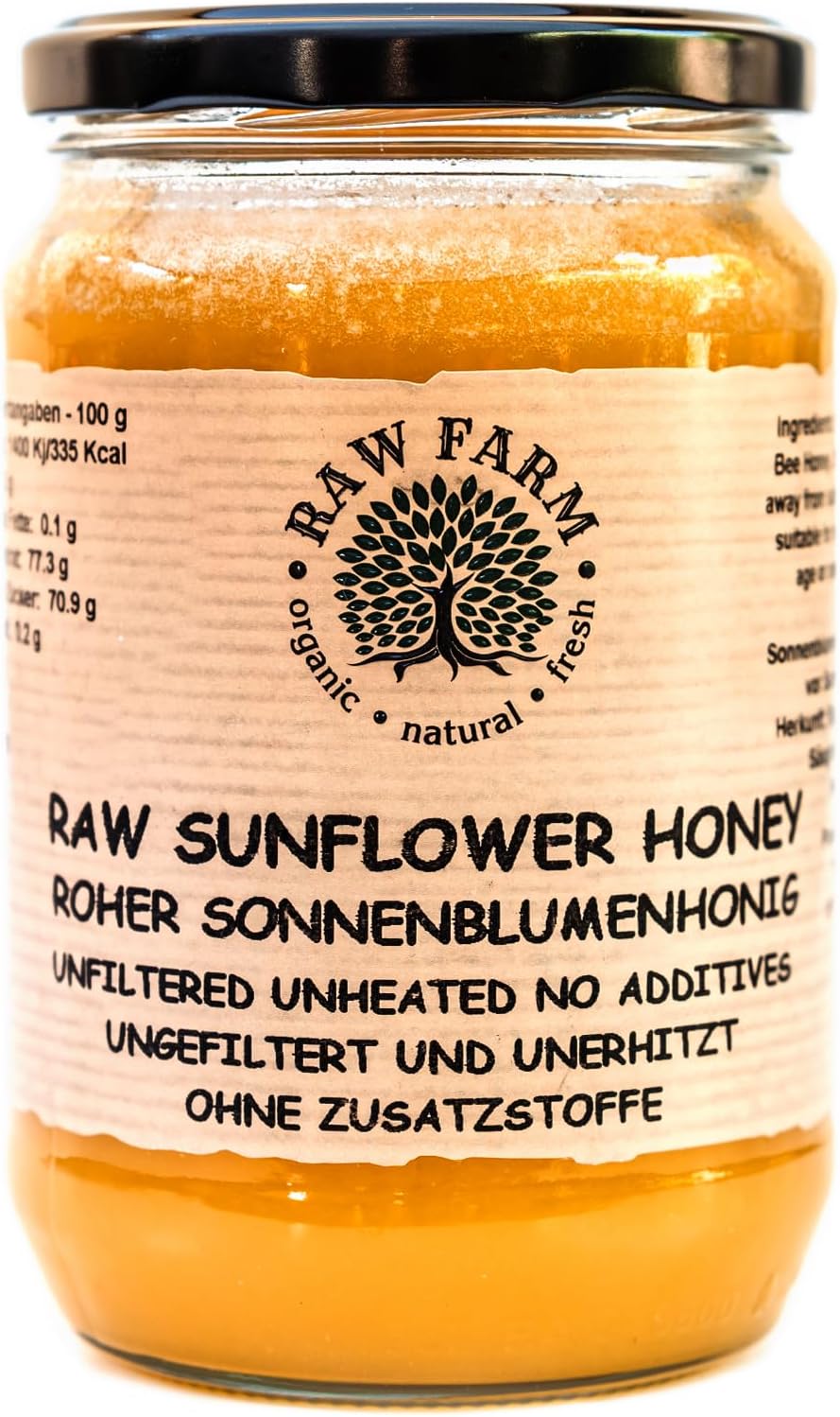 900 g Pure Raw Sunflower Honey - Unfiltered, Unheated, Unprocessed, Cold-Extracted – Rich in Enzymes & Pollen, Straight from RAW FARM Bee hives (900, Sunflower)