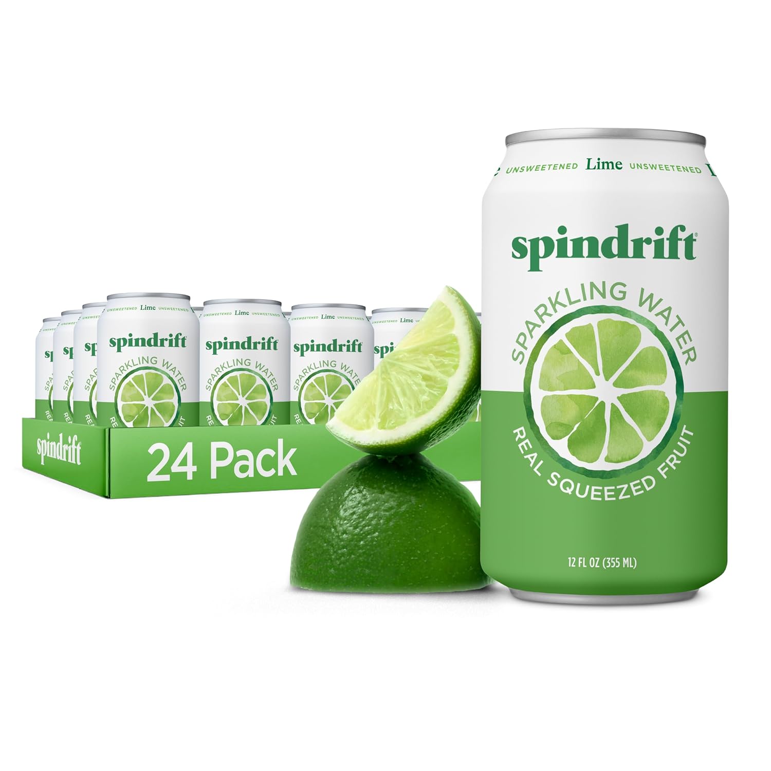 Spindrift Sparkling Water, Lime Flavored, Made with Real Squeezed Fruit, 12 Fl Oz Cans, Pack of 24 (Only 4 Calories per Can)