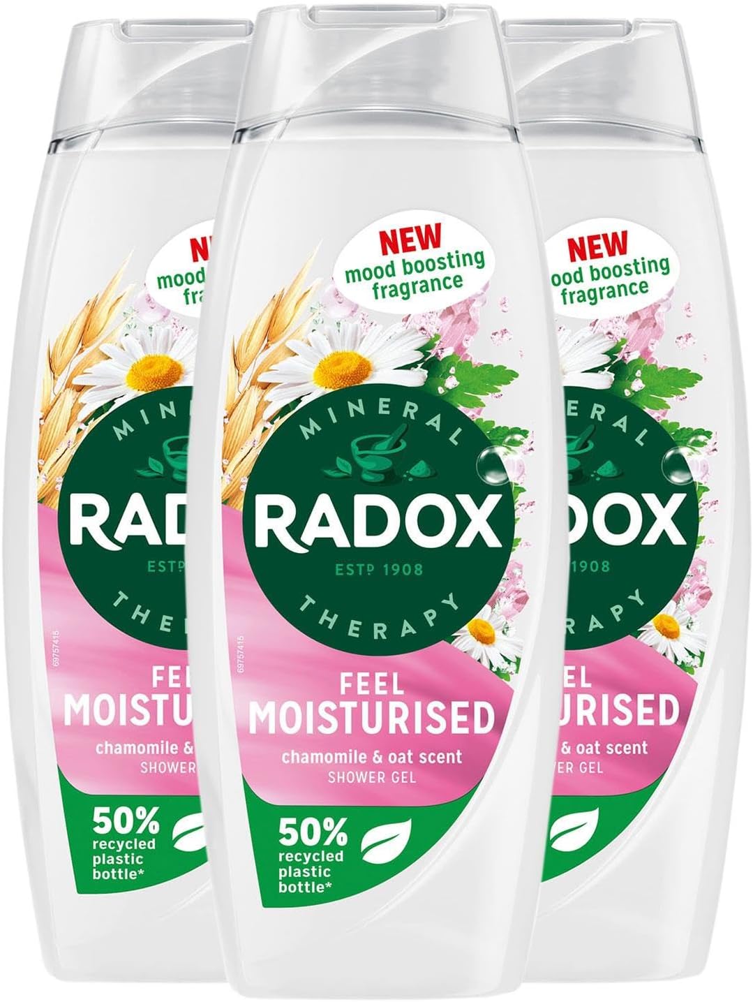Radox Mineral Therapy Shower Gel Feel Moisturised with Nature Inspired Mood Boosting Fragrance Body Wash for Men and Women Blended with Chamomile and Oat, 450ml (Buy 3)