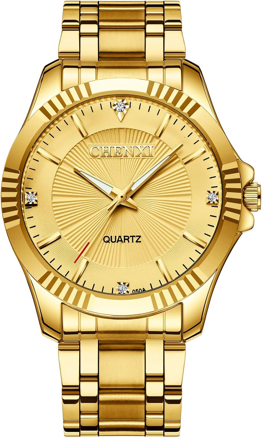 DREAMING Q&P Fq-005 Classic Style Gold Stainless Steel Mens Wrist Watches with Crystals for Man