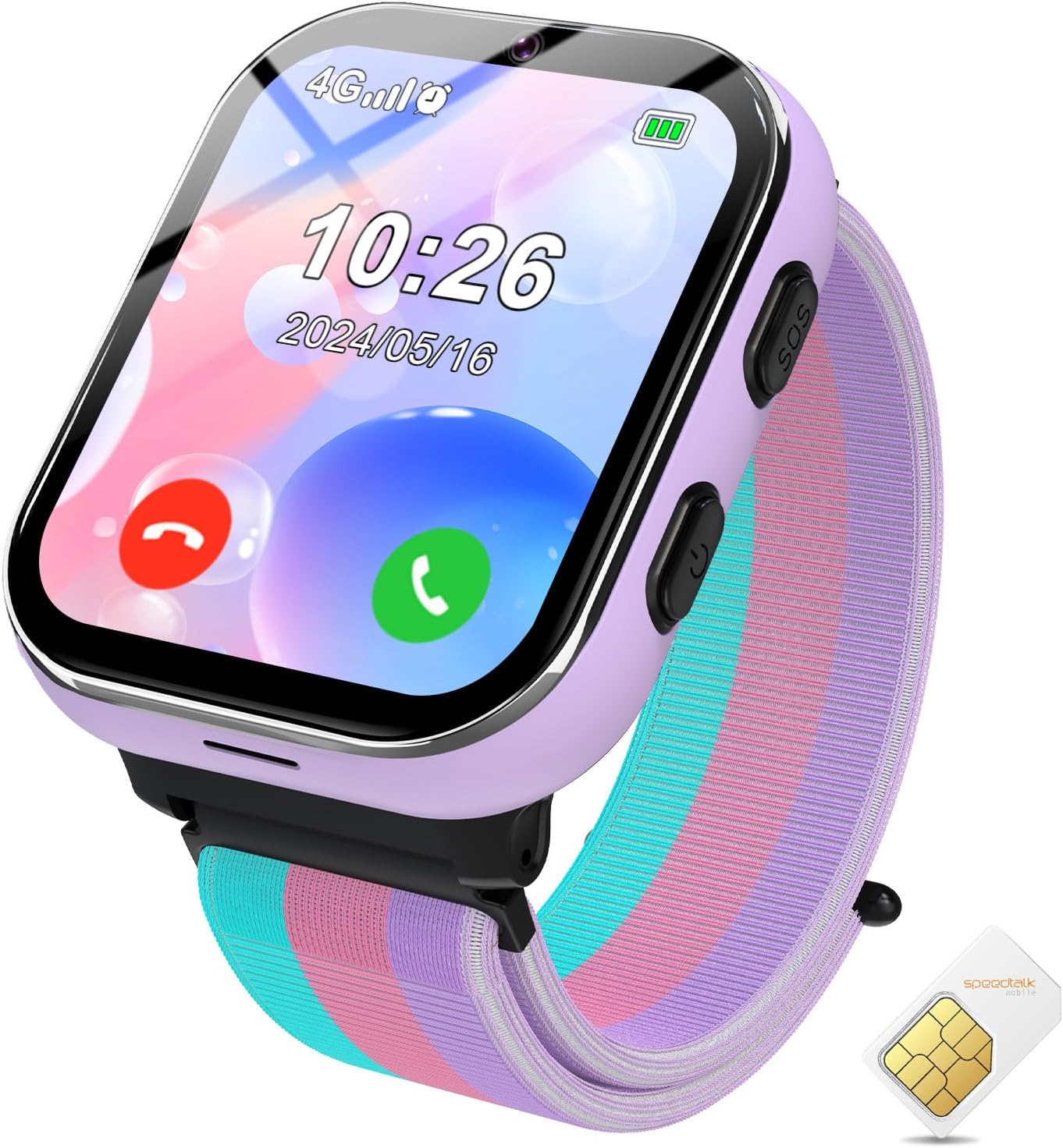 PTHTECHUS Smart Watch for Kids, 4G Smartwatch with Phone Call, SOS, Camera, Music Player, Learn Card, and Puzzle Games, Suitable for Boys and Girls Ages 4-12 Years Old Purple