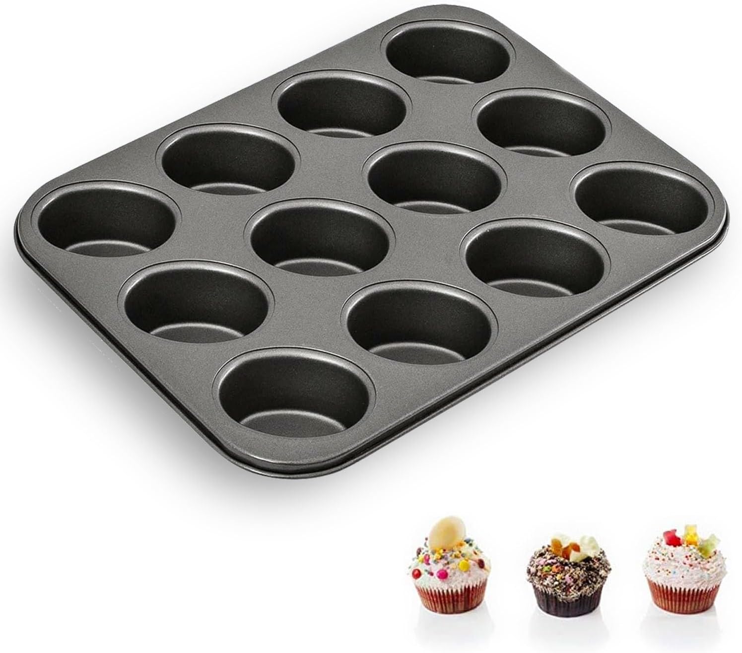12 Cup Muffin Tray - Non-Stick Baking Tray, Robust Carbon Steel, Oven Safe up to 230°C, Great for Yorkshire Puddings, Mince Pies, Muffins and Cupcakes, Baking Accessories