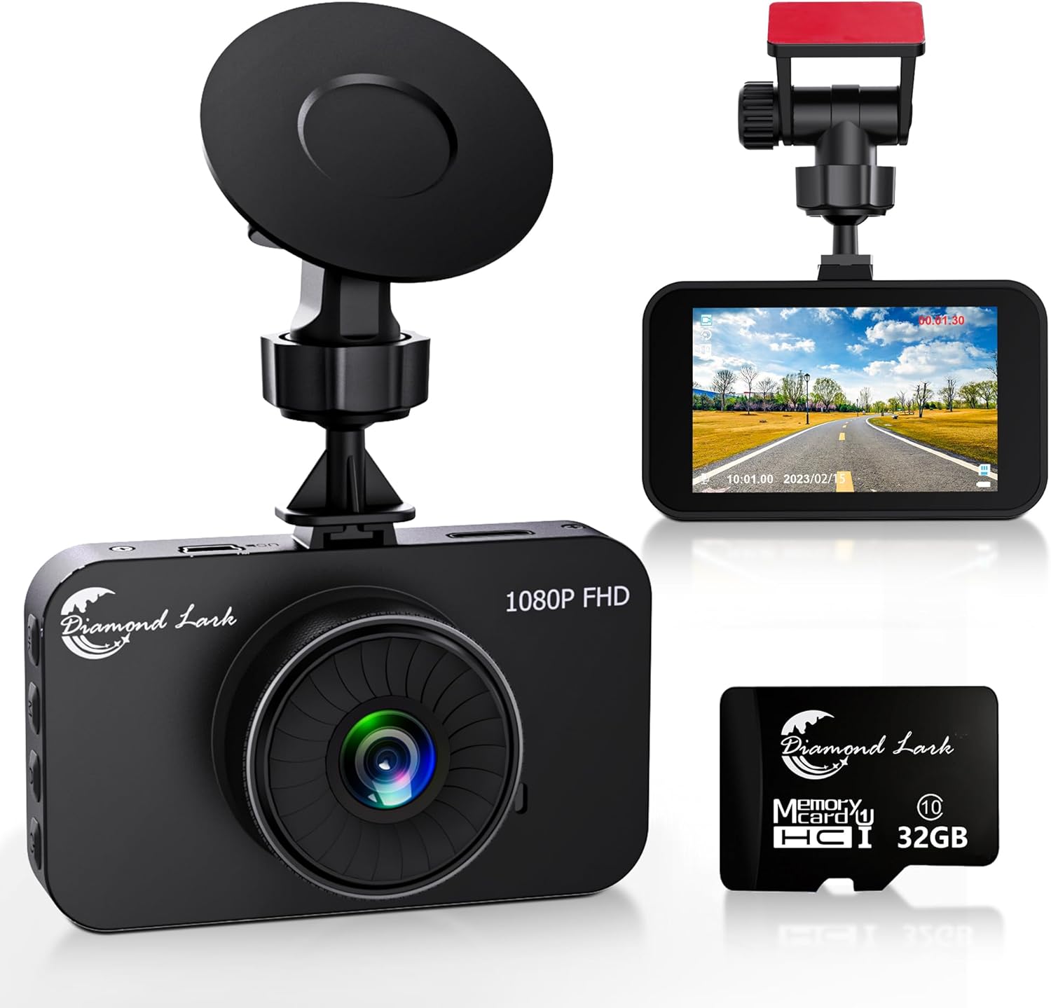1080P Full HD DashCam for Cars, Diamond Lark Dash Cam Front with 32G SD Card, 3”LCD Screen, 170°Wide Angle, Dash Camera with Loop Recording, HDR, Night Vision, G-sensor, Parking Monitor