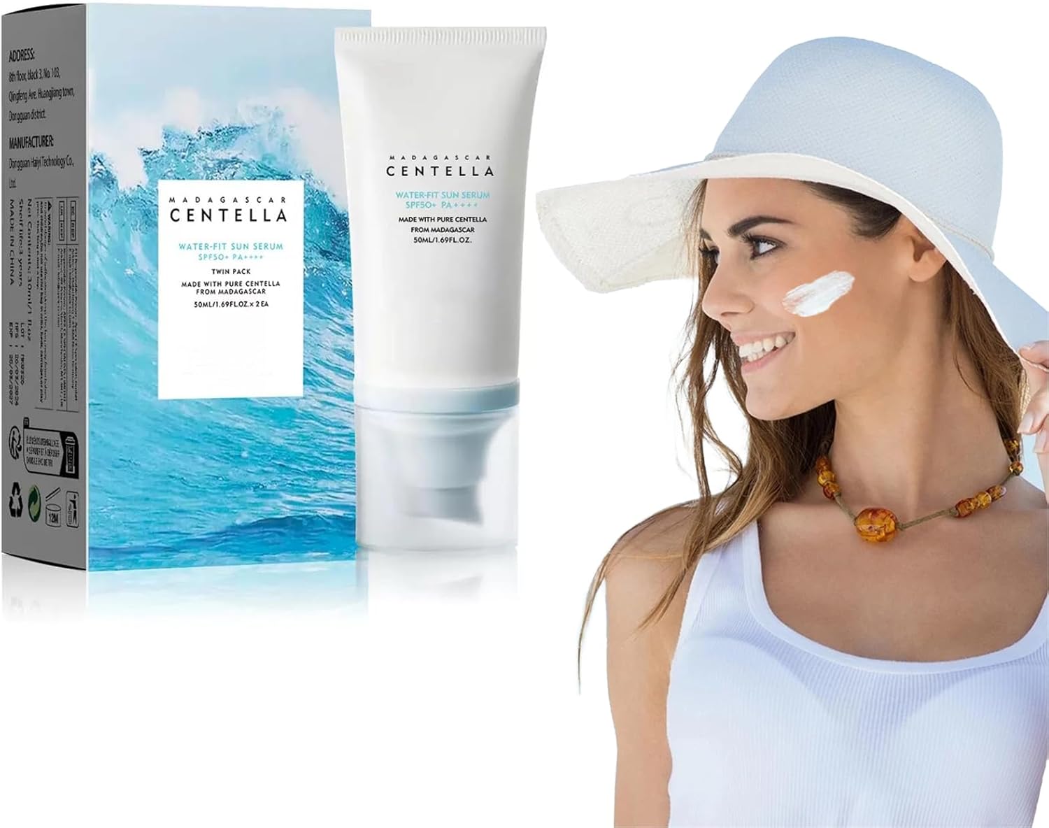 Madagascar Centella asiatica Sunscreen, SPF 50 PA+++++Centella asiatica Facial Sunscreen, Korean facial moisturizer, hydrating skin care and UV protection, refreshing and not sticky.