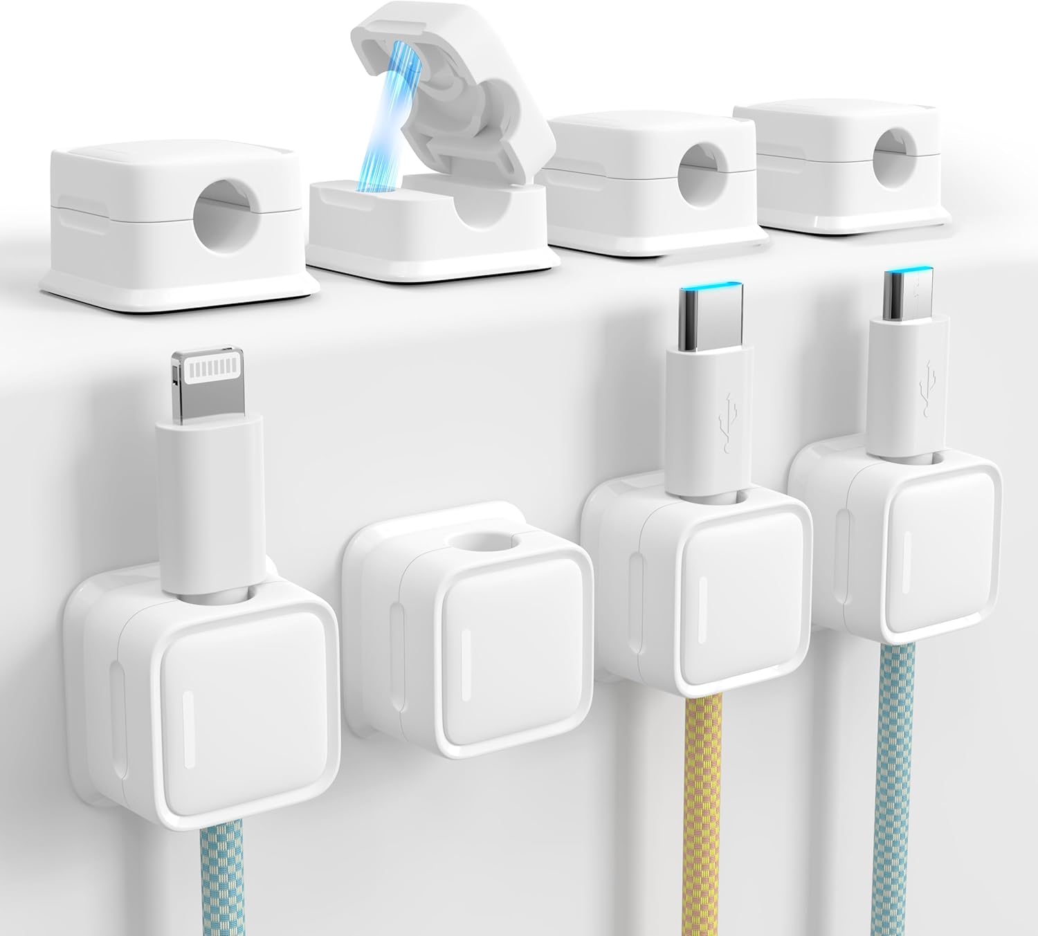 smofish Cord Organizer Holder, 8 Pack Magnetic Desk Cable Clips Management, Hide Phone Charging Cable Keeper, Strong Adhesive Wire Charger Holder for Nightstand, Kitchen Appliances, Office Supplies