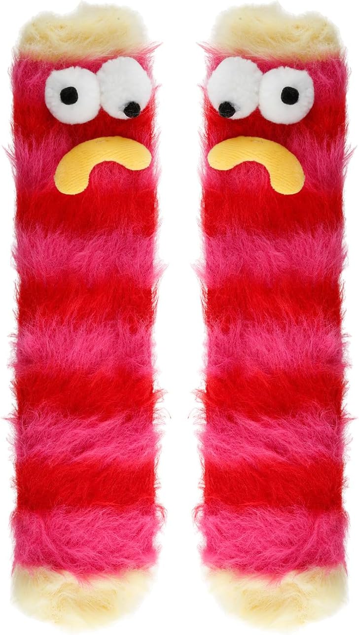 Tabanzhe Fluffy Cartoon Monster Socks-Funny Three-dimensional Winter Socks Coral Velvet Cozy Socks Quirky Fuzzy Warmth Socks Gifts for Womens Girls Christmas