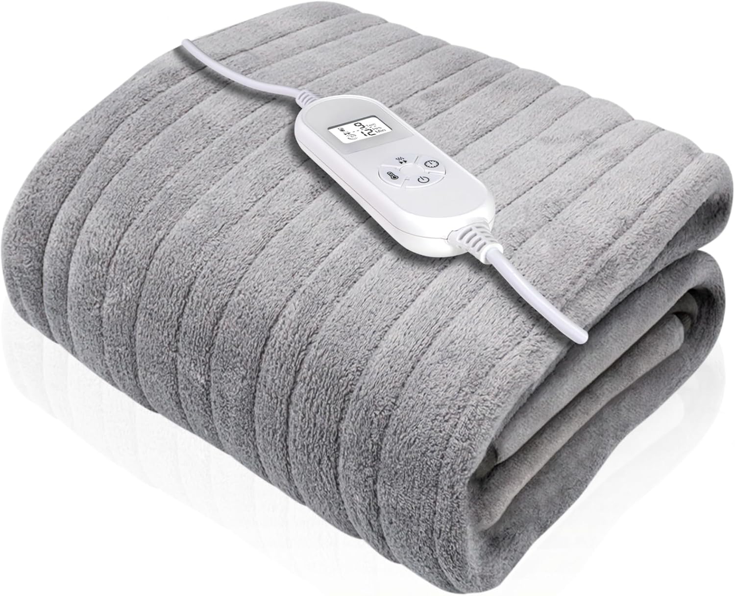Dreamcatcher Luxurious Silver Heated Throw Electric Blanket, 160 x 120cm Heated Blanket Machine Washable Soft Fleece Electric Throw Overblanket with 12HR Timer and 9x Control Heat Settings