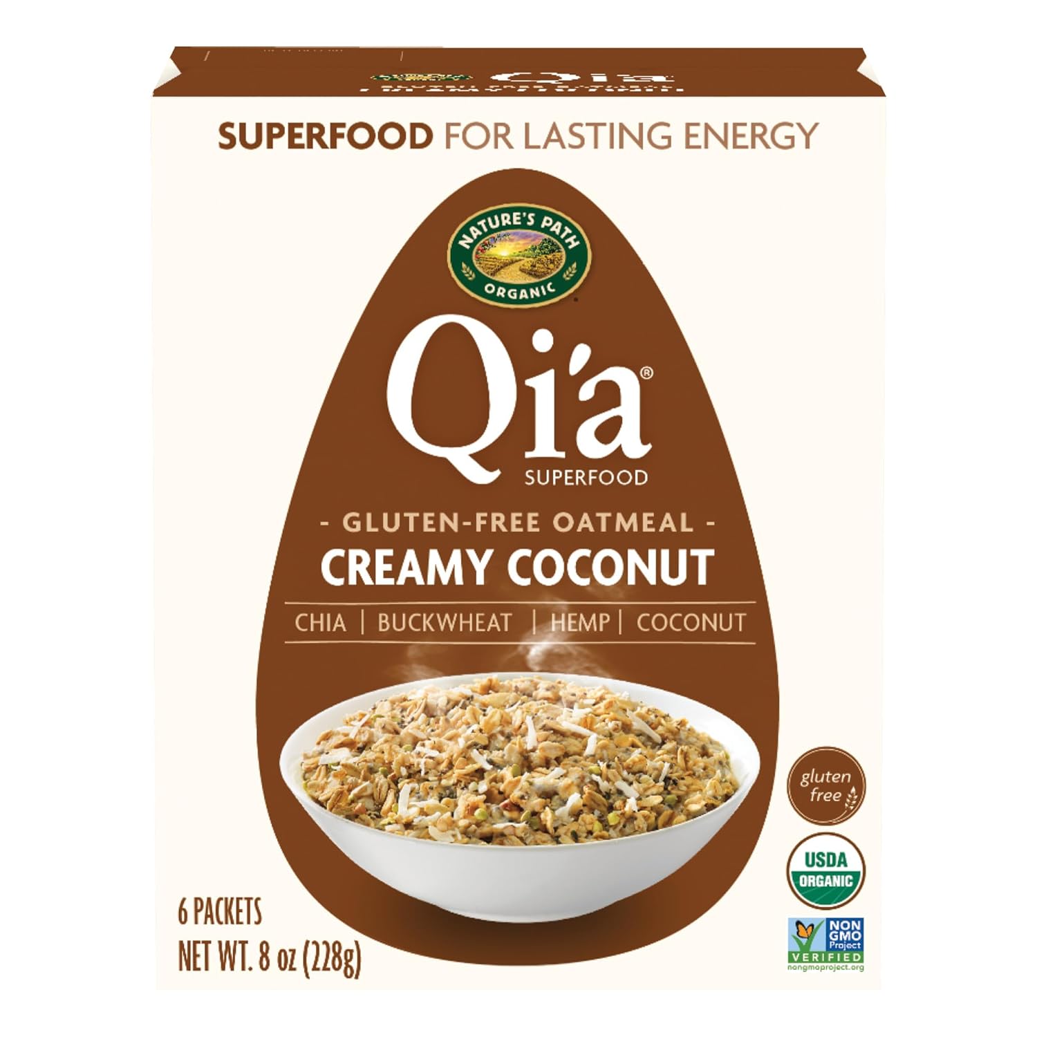 Nature's Path Organic Qi'a Creamy Coconut Instant Oatmeal, 8 oz (Pack of 6), Gluten Free, Non-GMO