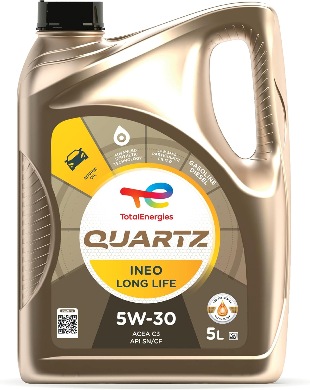 TotalEnergies Quartz INEO Long Life 5W30 Engine Oil - ACEA C3, API SP - Low SAPS - Age-Resistance Technology - Advanced Synthetic Motor Oil Lubricant - 5L