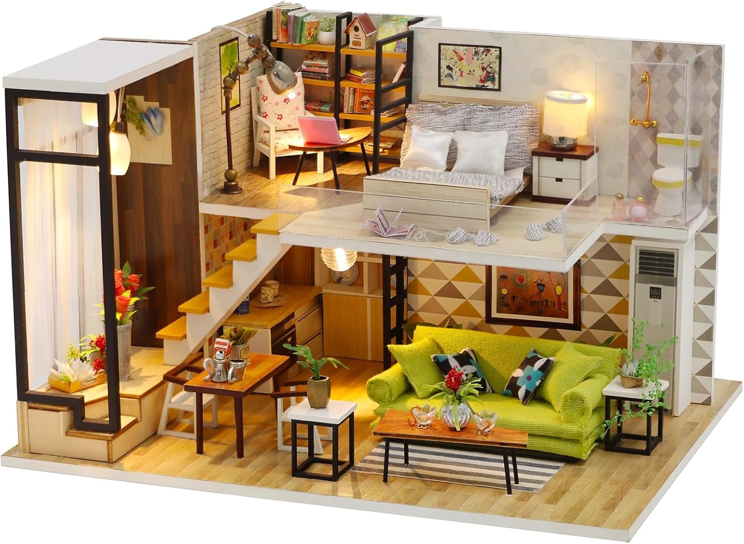 DIY Miniature Doll House Kit, with Dust Cover Build Dollhouse Building Set with LED Light, Mini House Making Kit with Furnitures Hobby Craft Gifts for Adults