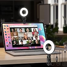 Ring Light [3 Color, 5 Brightness & Timer] 3.5'' Small Video Conference Lighting Clip On Monitor Laptop iPad Phone, USB Plug Dimmable Selfie Light for Working, Meeting, YouTube/TikTok Content Creator