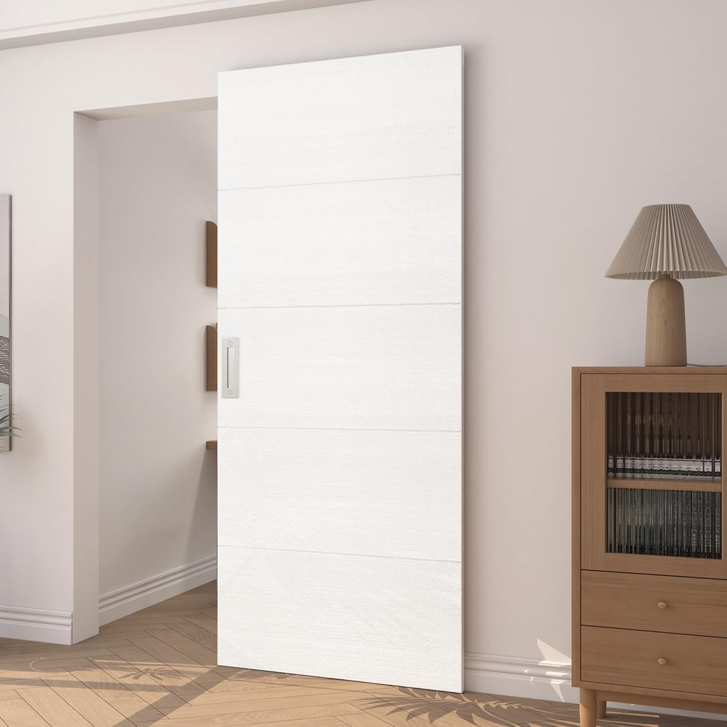 JUBEST 36"x86" Concealed Sliding Barn Door with Soft Close Hardware Kit, White Hidden Door for Opening 28"-32"x84", Waterproof and Modern, Smooth Sliding, for Interior Using, Widely Used