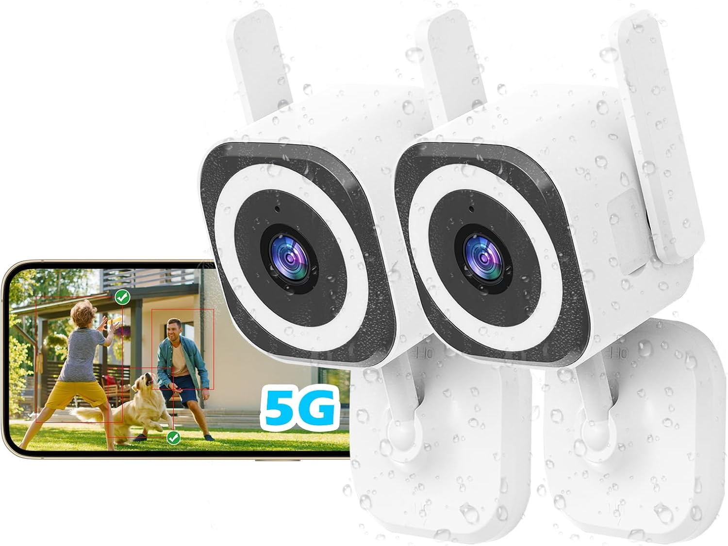 5G Outdoor/Indoor Security Camera,1080P Baby Monitor Cameras for Bedroom/Elder/Dog/Pet Camera,IP66 Waterproof,Night Vision, Motion Detection, Alarm Siren, Two-Way Talk, SD/Cloud -2Pack