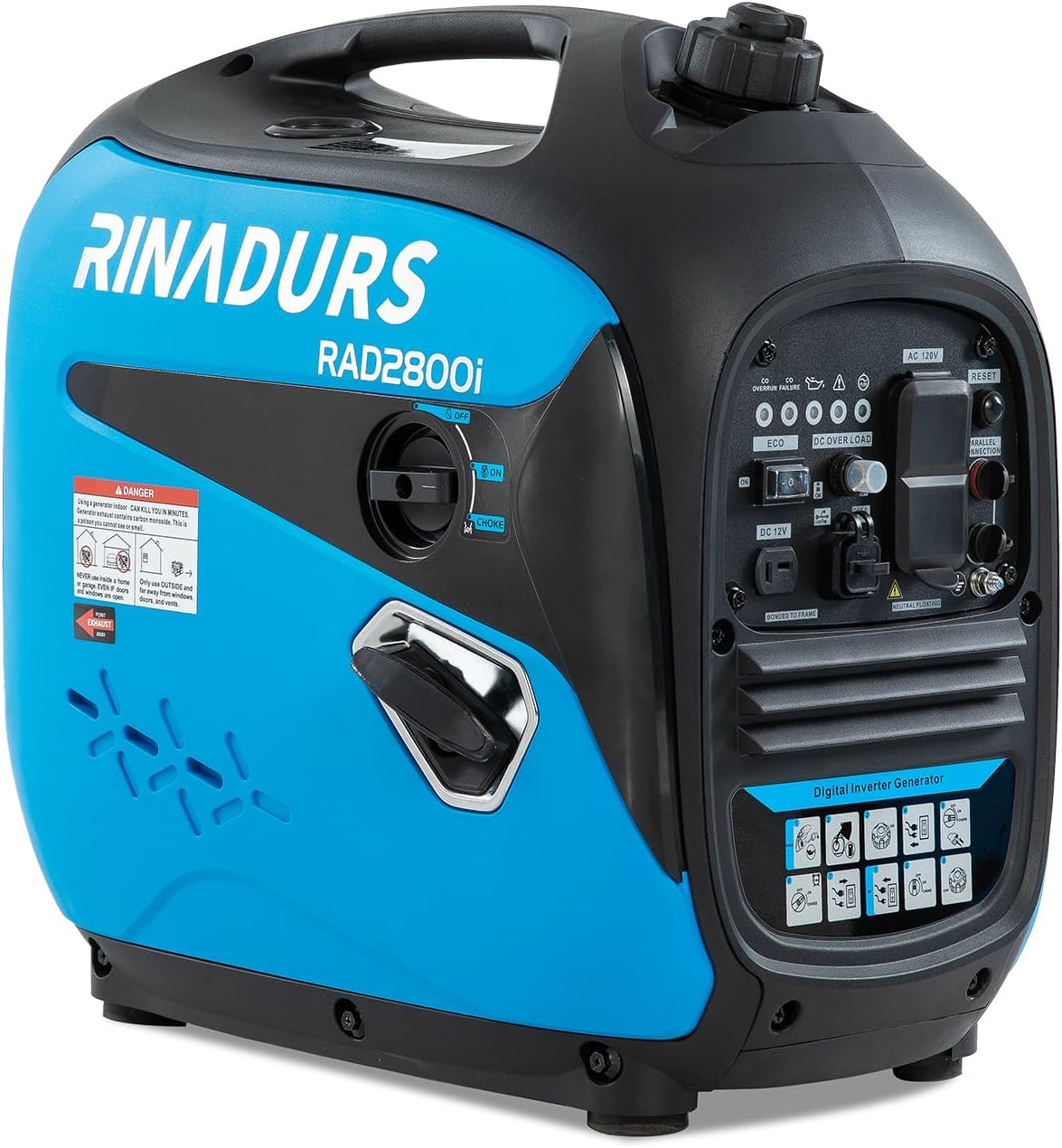 2800 Watt inverter generator, quiet and portable, suitable for home backup power, outdoor camping, and construction sites.EPA Compliant