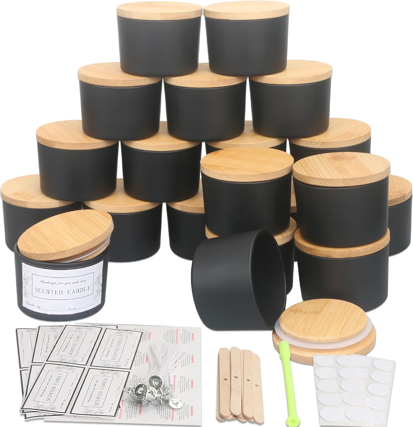 MILIVIXAY 20 Pack 4 OZ Matte Black Glass Candle Jars with Lids and Candle Making Kits - Bulk Wide Mouth Small Empty Candle Jars for Making Candles - Spice, Powder Containers.